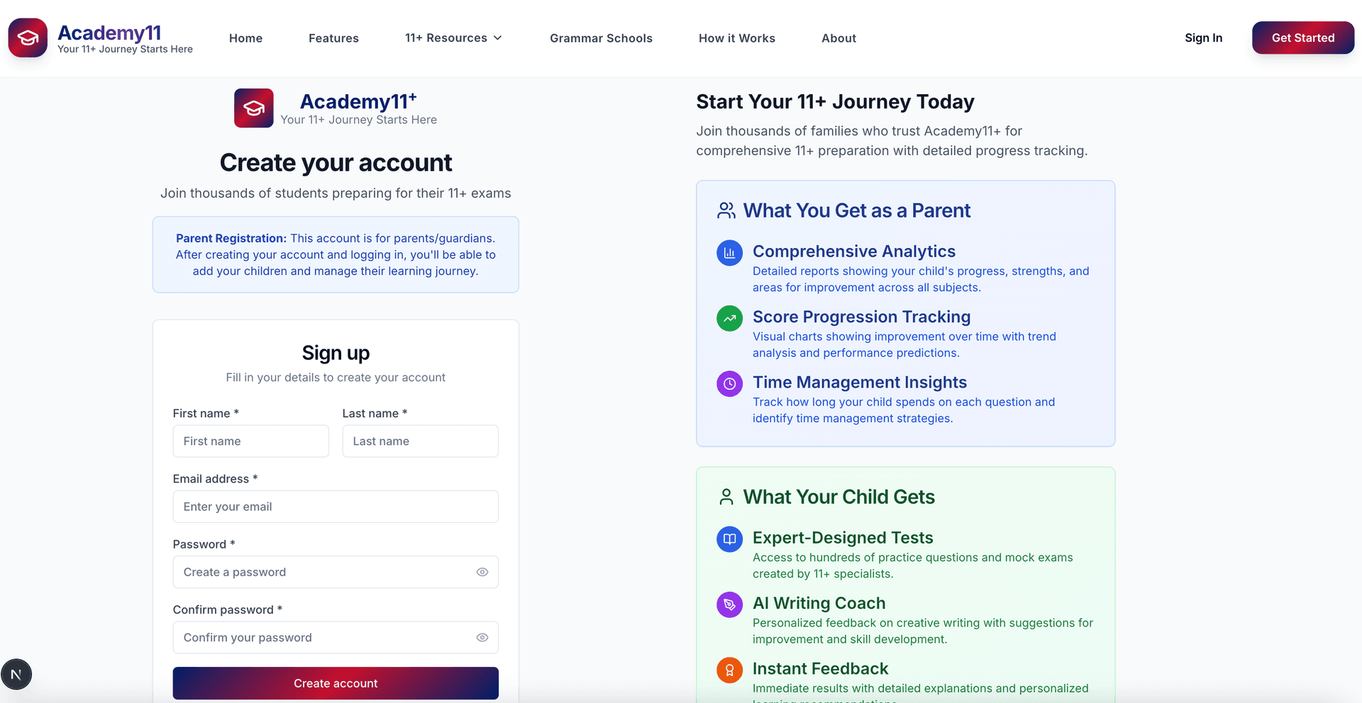 Parent Sign Up Page